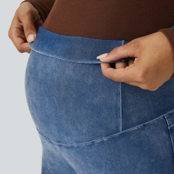 Halara Flex Super High Waist Stretchy Knit Denim Maternity 7/8 Leggings - Picture 4 of 5